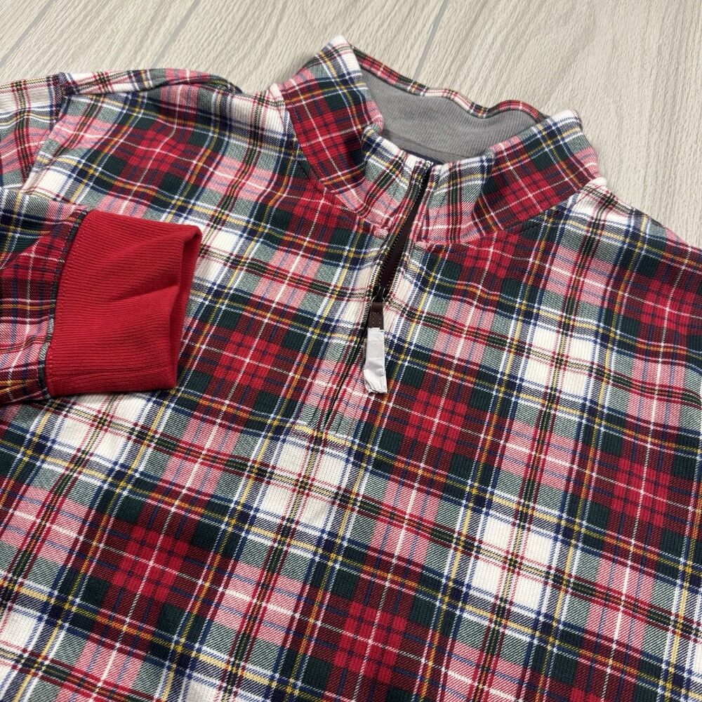 Lands End 1/4 Zip Pullover Mens L Red Green Plaid Holidays Christmas Preppy NWOT